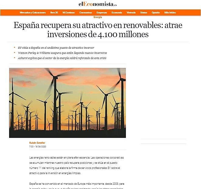 Espaa recupera su atractivo en renovables: atrae inversiones de 4.100 millones